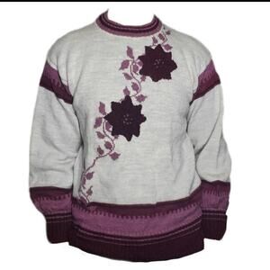 Clover Casuals British Wool balloon sleeve floral sweater M medium
